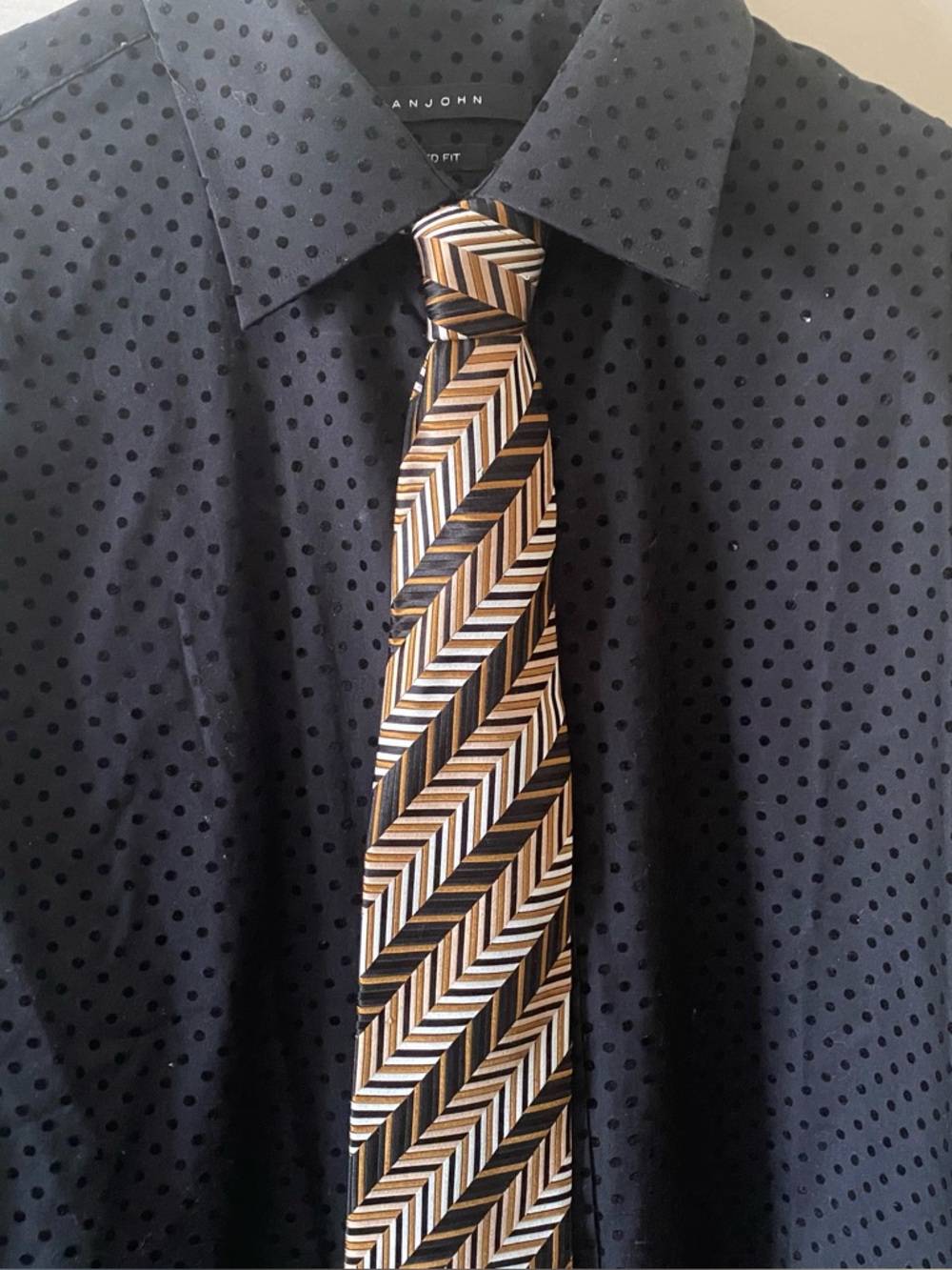 Sean John Gold Black Chevron Stripe Tie